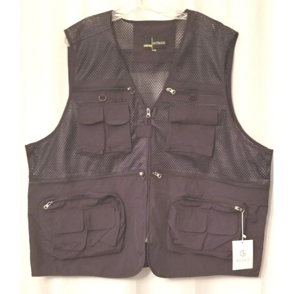 FLYGO Men's Vest Outdoor Mesh Quick Dri Multi-Pockets Hiking Fishing Size XXXL